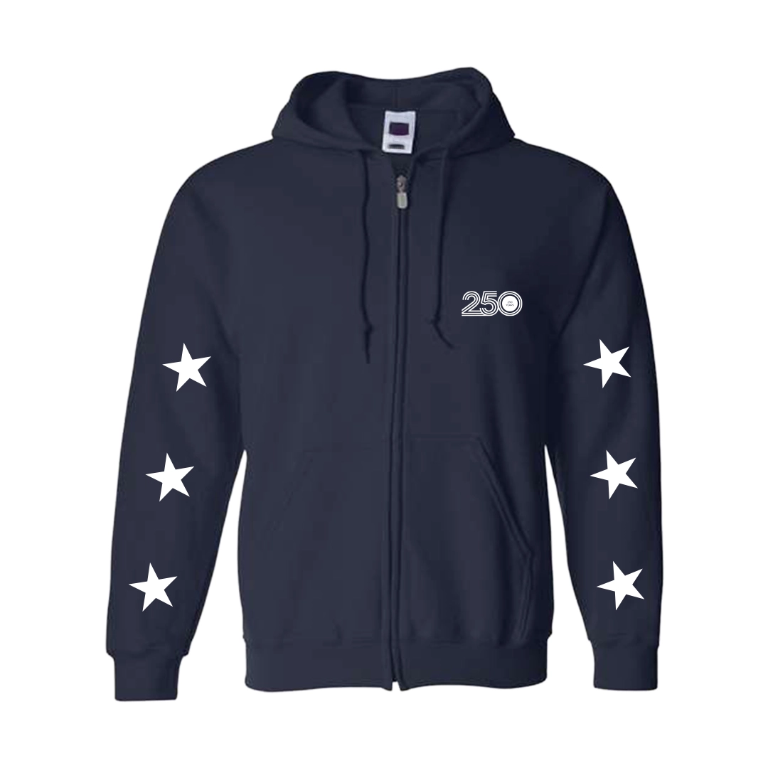 Unisex Blue Zip Up Hoodie — 250 Years