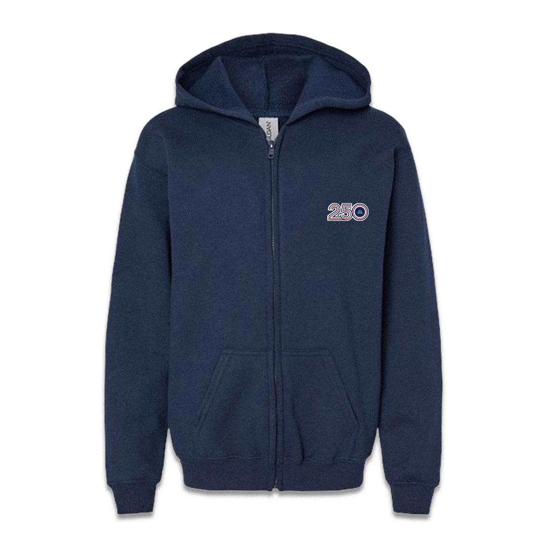 Youth Navy Full Zip Hooded - American Flag