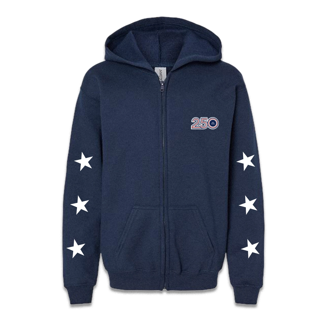 Youth Navy Zip Up Hoodie - Stars