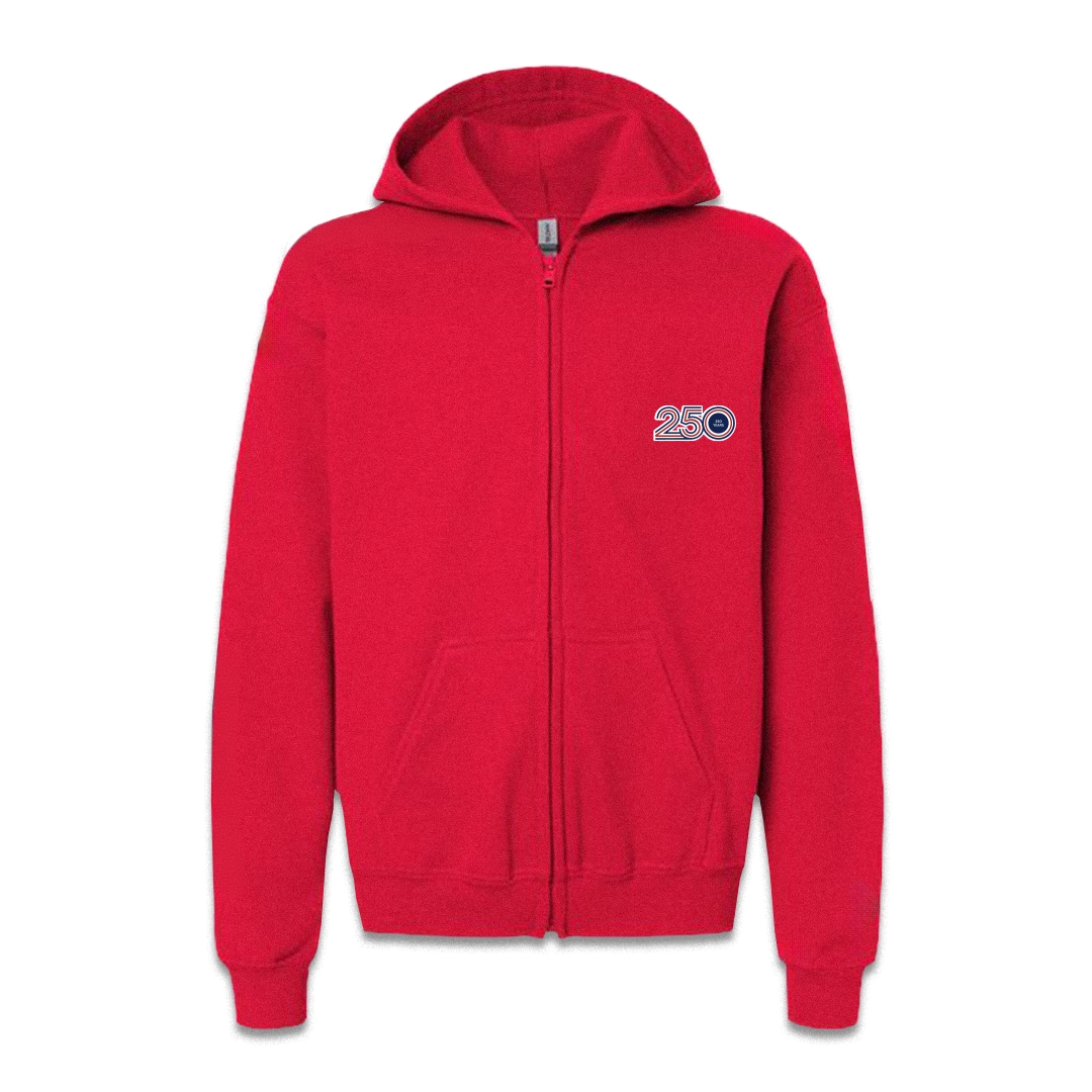 Youth Red Zip Up Hoodie — American Flag