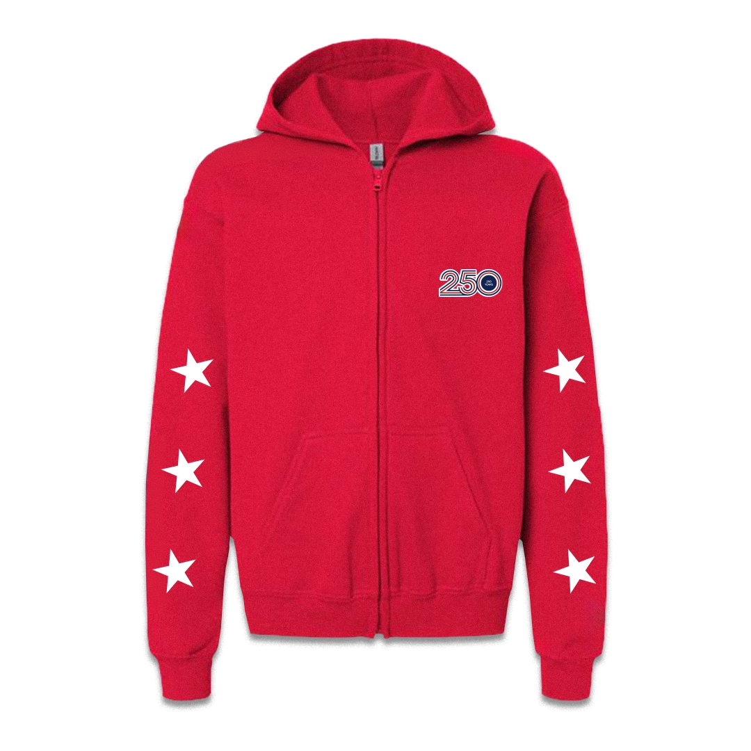Youth Red Zip Up Hoodie - Stars