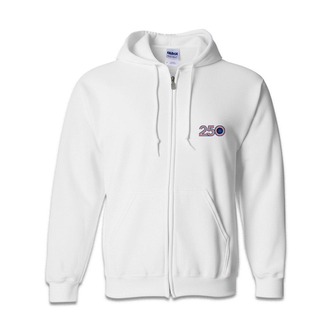 Unisex White Zip Up Hoodie — America 250
