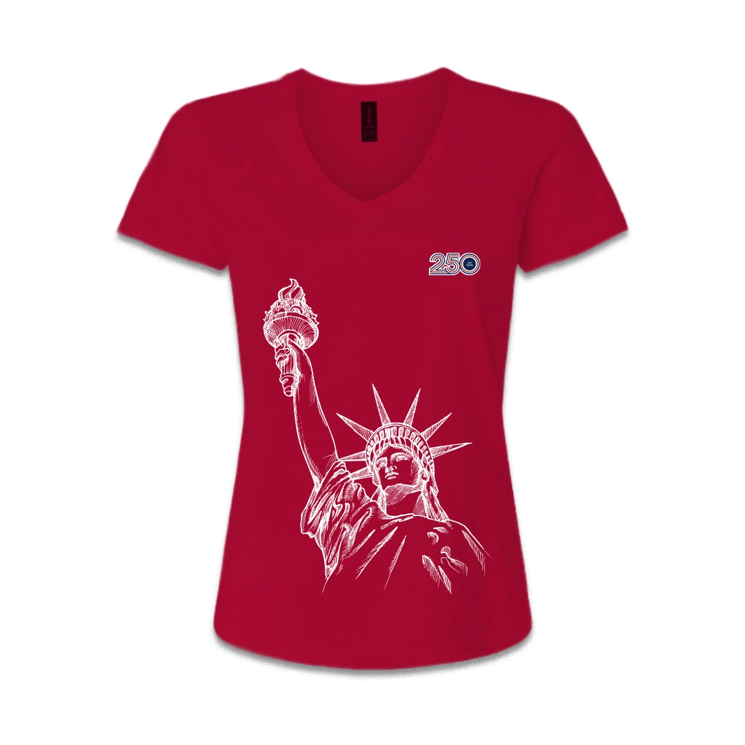 Women's Red V-Neck Shirt — Statue of Liberty